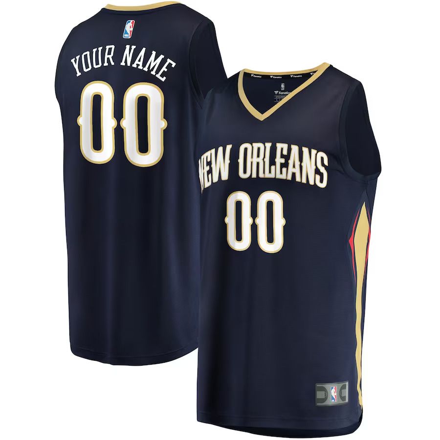 Men New Orleans Pelicans Fanatics Branded Navy Icon Edition Fast Break Custom Replica NBA Jersey